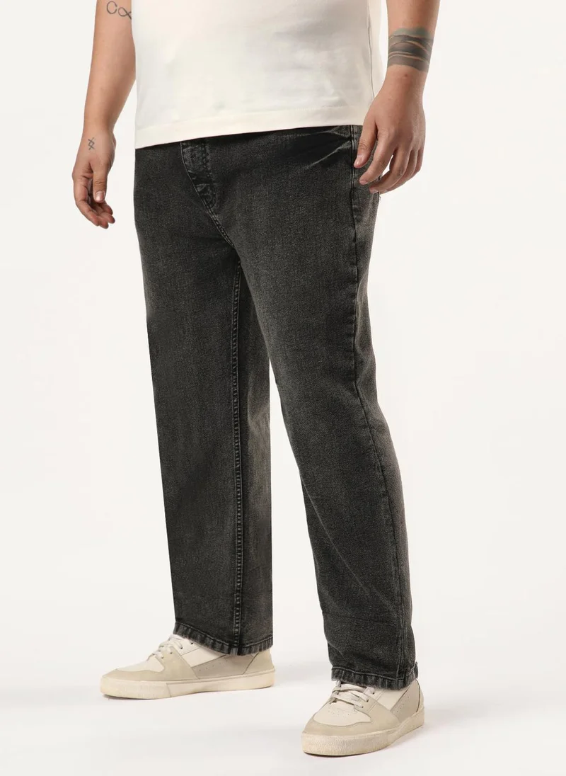 أوربانو فاشن Urbano Plus Men's Grey Loose Baggy Fit Heavy Washed Faded Denim Jeans Non-Stretchable